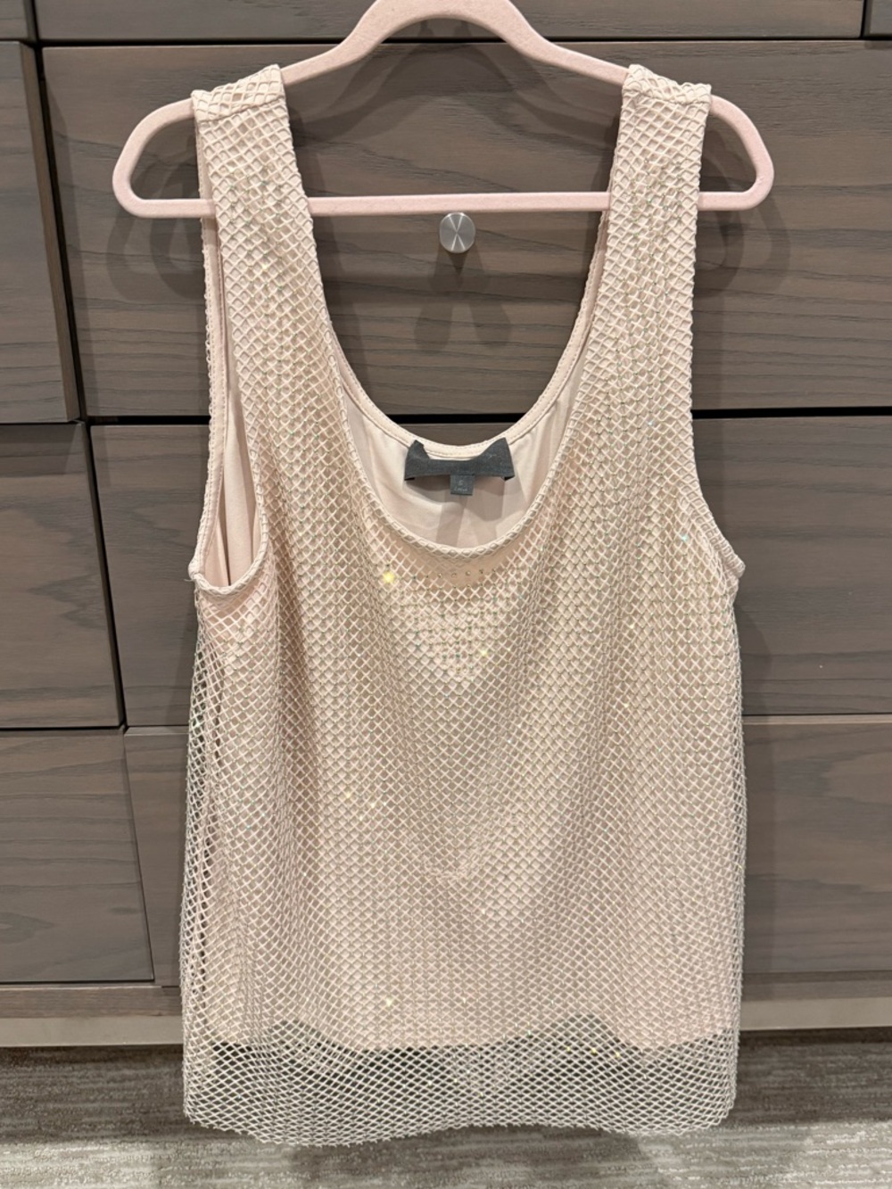 Sundays in Brooklyn by Anthropologie Ivory Mesh Crystal Sparkle Tank Top Small